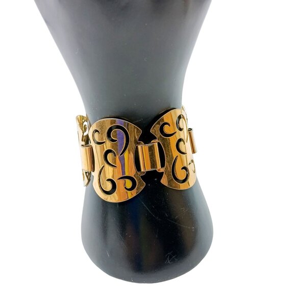 Vintage Sarah Coventry Fashion Cuff Bracelet, Gold Tone Pierced Panel Wide Bangl - Picture 3 of 6